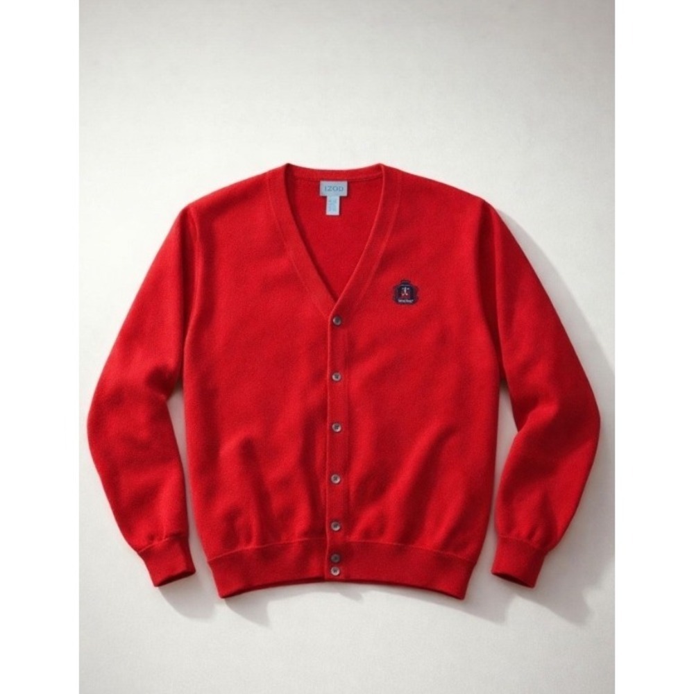 IZOD Collegiate Red Cardigan Sweater XL Vintage Retro Preppy 90s Red